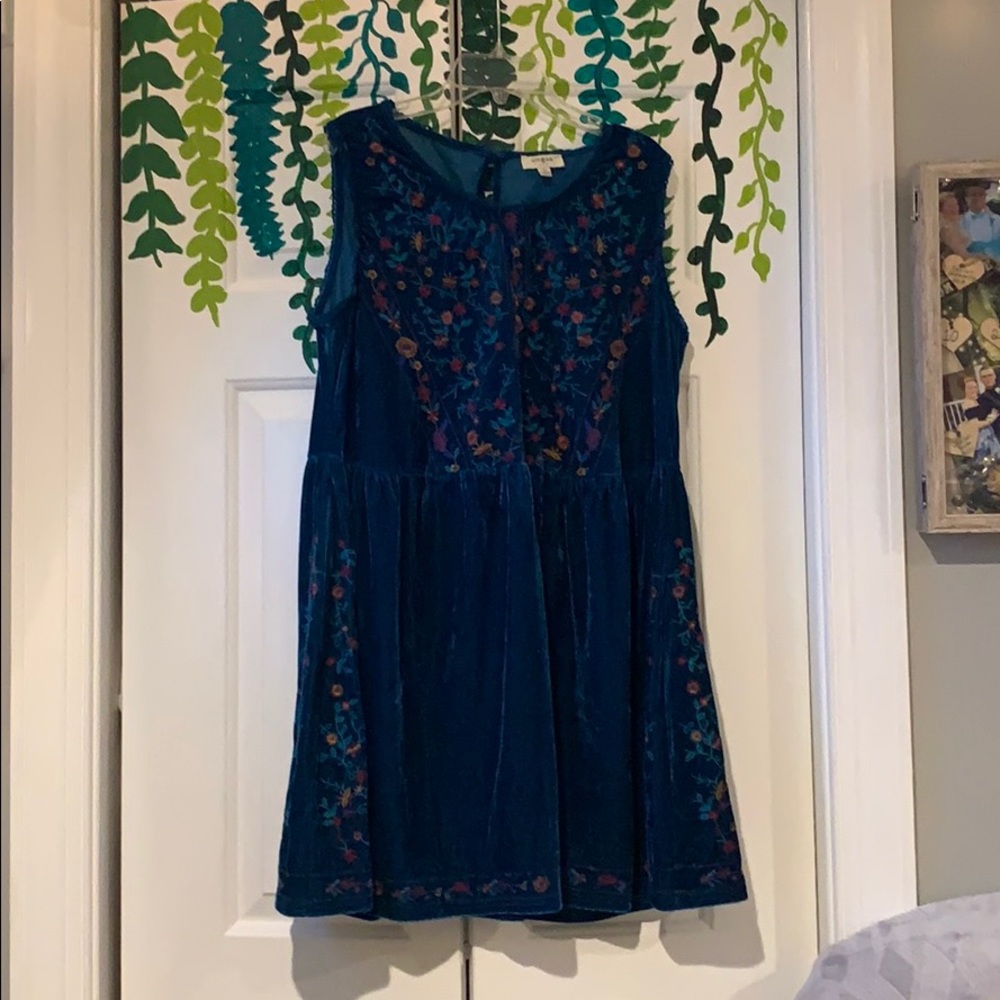 Umgee Blue Crushed Velvet Dress — Medium
